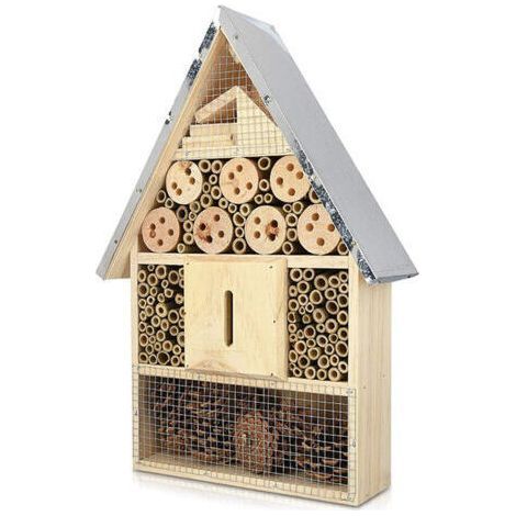 LAN XL Insektenhotel mit Metalldach - Unbehandeltes Holz, Haus für Bienen, Schmetterlinge - Insektenhotels mit Nisthilfe - Insektenhotel für den Außenbereich. (1/5)