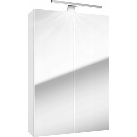 STAMAR  Badezimmerschrank 60 x 90 cm - Weiß Matt - Mit Spiegel und LED-Beleuchtung - 2 Regale