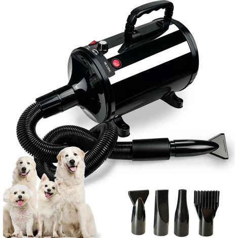 Sèche-Cheveux Pour Chien,2800W Souffleur de Soins Pour Chien,Noir Pour Animaux Vitesse Continue et température réglable,4 Buses (1/5)