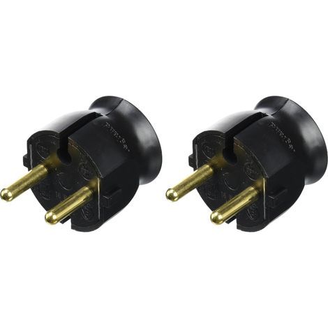 Pack of 2 Extra-flat male plugs without earth, Side exit, Black, For Class II appliances (1/5)