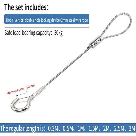 Kit de suspension réglable pour câble en acier de 2 mm (Type A-0,5 m), crochet robuste pour câble en acier supportant jusqu'à 30 kg, corde à linge extensible (1/5)