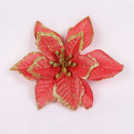 Fleur Artificielle De Noël - Poinsettia En Plastique Avec Paillettes - Diamètre 13 Cm - Pour Arbre De Noël Guirlande Décoration Intérieure Extérieure - Lot De 16 Pièces (1/5)