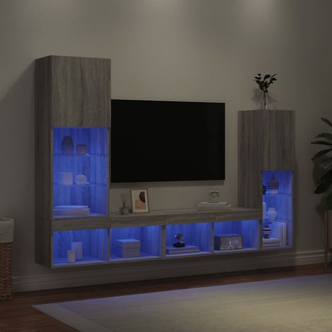 4-tlg. Wohnwand mit LED-Beleuchtung Grau Sonoma Holzwerkstoff (1/5)