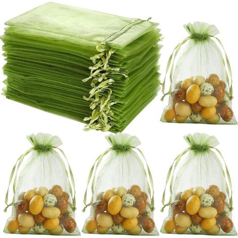 100 sacs de protection pour fruits – filet vert respirant 20 x 30 cm avec cordon de fermeture, idéal pour pommes, poires, pêches et autres fruits frais (1/3)