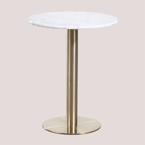 SKLUM Runder Bartisch aus Cosmopolitan Marmor Ø60 cm Champagner-Gold Weißer Marmor