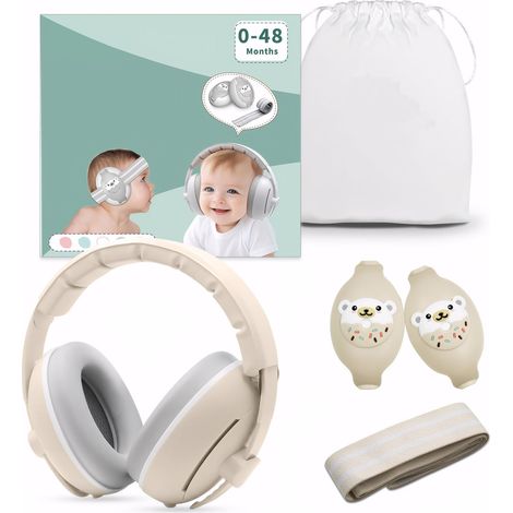 Protège-Oreilles Bébé Enfant - Casque Anti-Bruit 25dB pour Nourrissons 0-4 Ans - Réglable et Léger avec Bandeau Anti-Dérapant - Idéal pour Avion, Fêtes & Voyages (1/5)