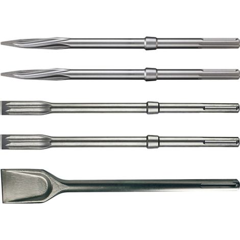 Set di scalpelli per martello SDS-Plus dede 5 pezzi Makita E-13194, accessori per trapano a percussione, alta resistenza e precisione, acciaio temprato, colore metallizzato
