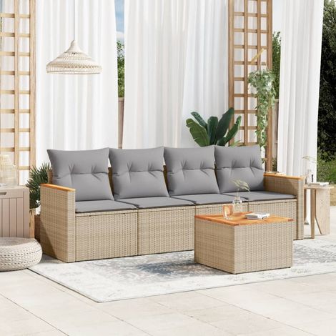 Juego de sofás jardín con cojines 5 pzas ratán sintético beige vidaXL (1/3)