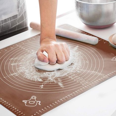 Tapis de cuisson silicone extra épais, 65×45cm marron, antidérapant avec mesures, pour pâte et tarte. (1/5)