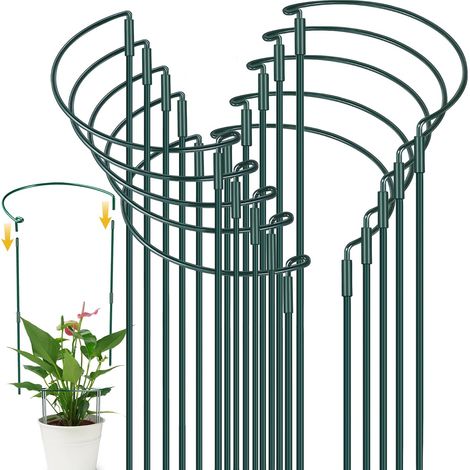10 - Tuteur Pour Plante - Piquet De Soutien - Structure Demi-Ronde En Acier Revêtu - Pour Hortensias Pivoines Et Légumes - Vert - 25x40cm