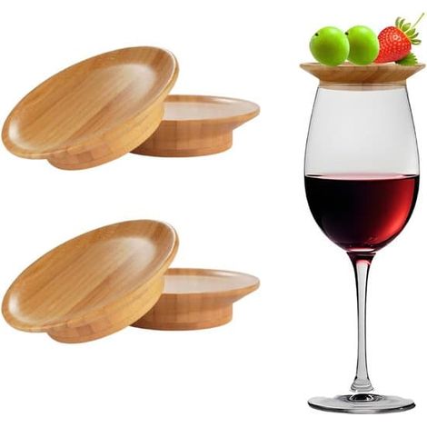 Ensemble de 4 couvercles en bambou, porte-verres à vin et mini-sous-verres en bois pour plateaux de charcuterie, idéal pour les fêtes à la maison, les restaurants et les bars - Couleur bois (1/5)