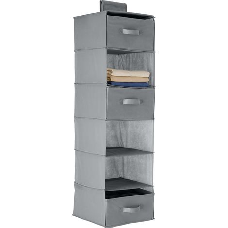 Étagère de penderie à suspendre avec 3 tiroirs amovibles, 6 niveaux, Gris, 17.5 cm D x 34.5 cm W x 31 cm H (1/5)