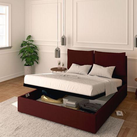 Baldiflex Letto Contenitore Matrimoniale 160x200 Licia in Ecopelle con Rete a Doghe colore Bordeaux Bordo (1/5)