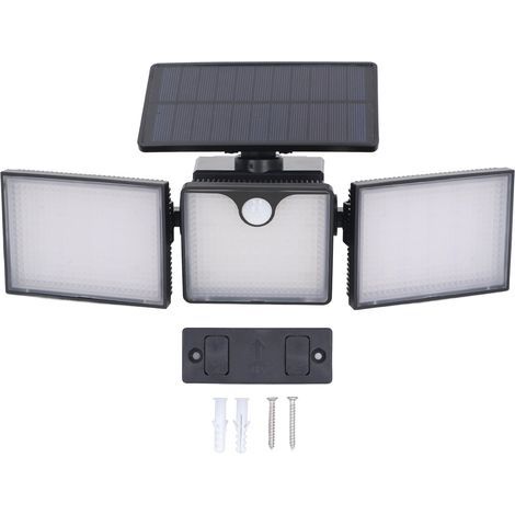 Solar outdoor light with motion sensor, 50000H LED, IP65 waterproof, 3 heads, powered security lights for garden backyards (1/5)