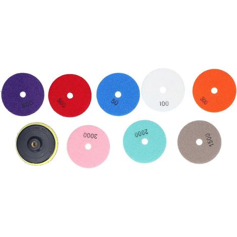 Kit de polissage pour béton : 8 disques de polissage diamantés de 10 cm (4 pouces), 1 disque adhésif, 1 disque de polissage diamanté de 10 cm (4 pouces). (1/4)