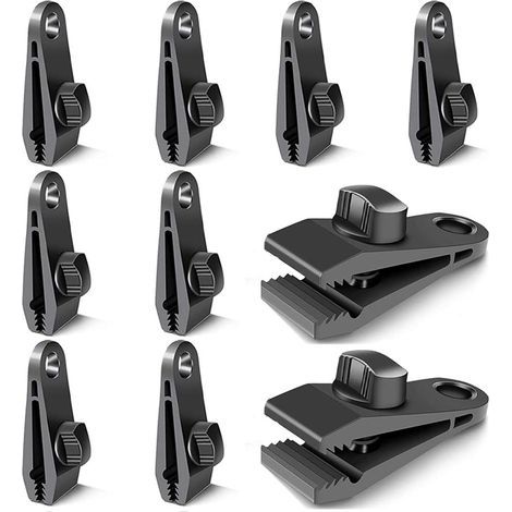 Packung mit 10 Vorhangclips, Planenclips, Planenbefestigungsclips, für Zelte, Camping, Sonnenschutz, Windschutz, Zubehör (schwarz) (1/5)
