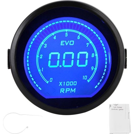 Tachometer digital LCD 2 inches, display RPM, light red and blue for car universal series EVO 12V (1/5)