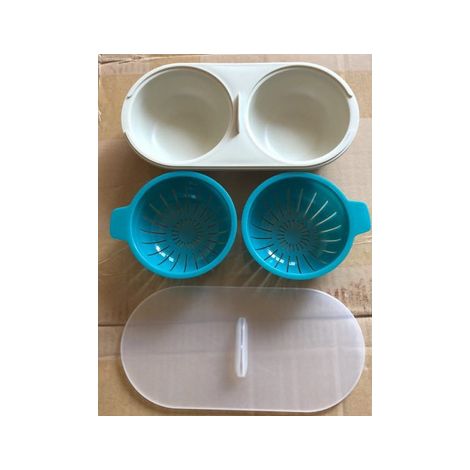 Œufs cuits à la vapeur Cuiseur à œufs micro-ondes 2 couches avec panier de vidange Cuiseur à œufs (bleu) œufs petit déjeuner