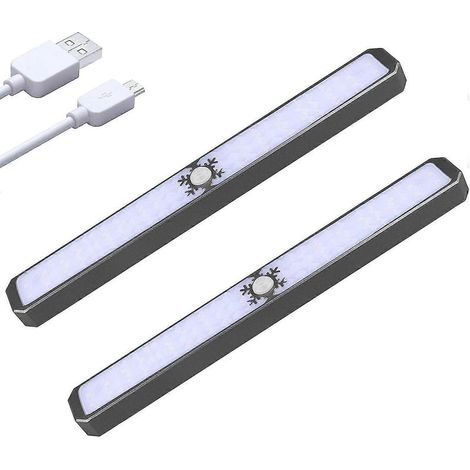 LED luce bar sotto il mobiletto con sensore di movimento, ricaricabile tramite USB, per l'illuminazione in un ufficio o in corridoio (pack di 2), nero (1/5)