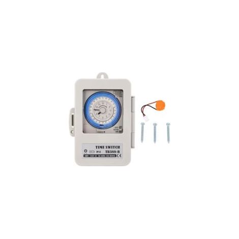 Temporizador mecánico de 24 horas con cubierta transparente, interruptor temporizador mínimo de 15 minutos para dispositivo de producción de alumbrado público TB388-R - Crezuo (1/4)