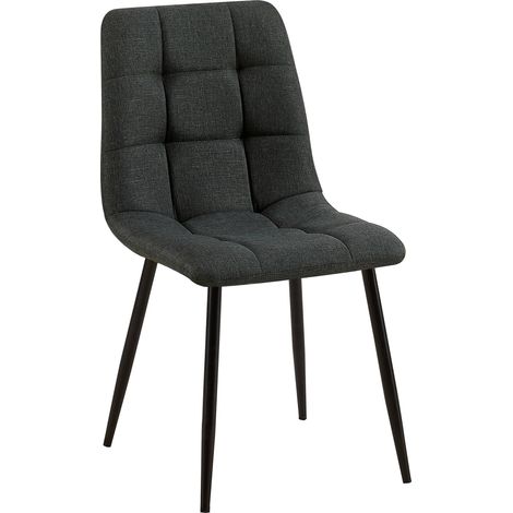 Chaise de salle à manger x1 coutures décoratives carrées en tissu gris foncé et métal noir 100002137 (1/5)