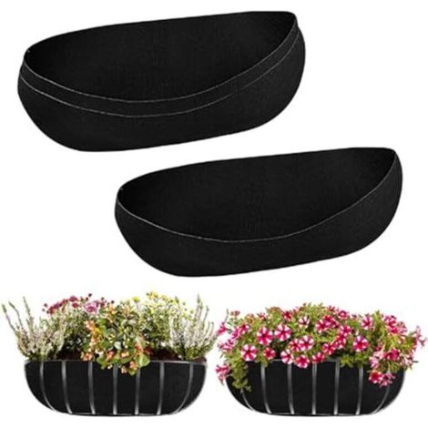 Set mit 3 länglichen, ovalen Vliesstoff-Einsätzen für Hängeampeln, Ersatz-Blumentöpfe, Balkonkästen für drinnen und draußen (61 cm Länge)