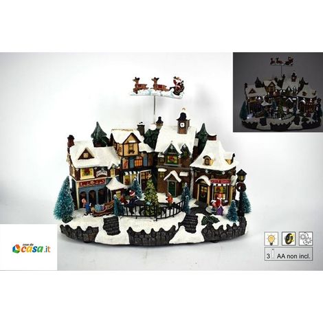 Villaggio natalizio con renna babbo natale luci musica e movimento idea regalo (1/4)