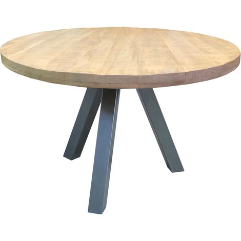 Table à manger ronde 120x120 cm en bois de manguier brut et structure métal - PANGIVO (1/5)