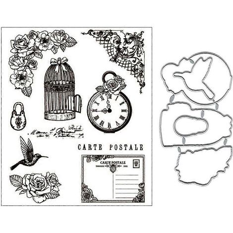 Matrices de découpe en métal Fleur Oiseau pour scrapbooking, album photo, tampon transparent décoratif