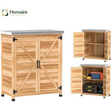 HOMAIRE Gartenschrank avec étagère interne et table de travail en bois de sapin et acier galvanisé