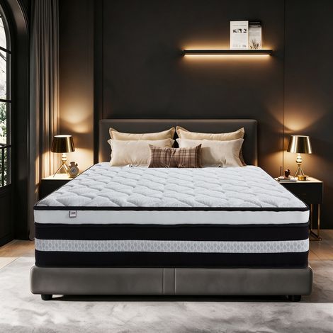 Matelas 160x200 cm Très épais 26 cm YIDATONG fermeté moyenne Matelas hybride à mémoire de forme 7 zones de confort en Ressort-indépendant adaptative