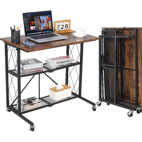 Bureau d'ordinateur compact et ergonomique, 70-110 cm, plateau inclinable et roulettes (1/5)