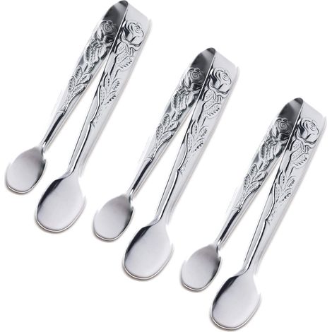 Set de 3 mini-pinces : Pince à sucre en acier inoxydable rose (4 pouces) et petite pince à glaçons argentée (Argent) (1/5)