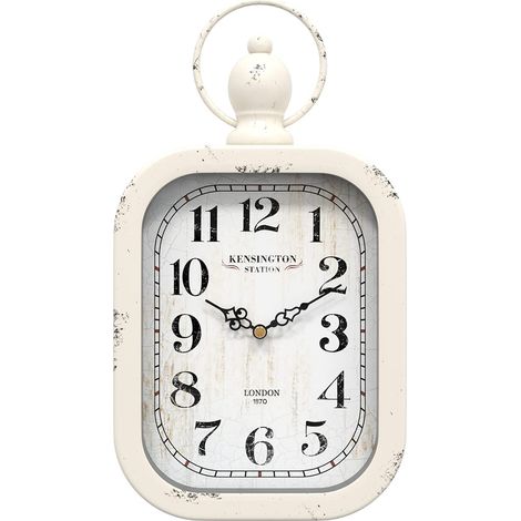 Horloge Murale Rectangulaire rétro européenne, Design Ancien, Style Vintage, Horloge Murale silencieuse à Piles pour Cuisine, Chambre, Ferme, Bureau (White) (1/5)