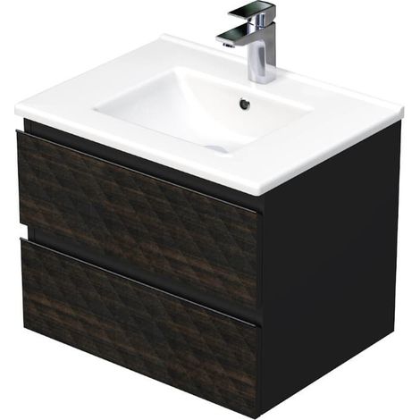 Cube Way 60x47,5x46 cm mobile da bagno sospeso a 2 cassetti con lavabo in ceramica, marrone opaco (CUBE3D602ZHMOD)