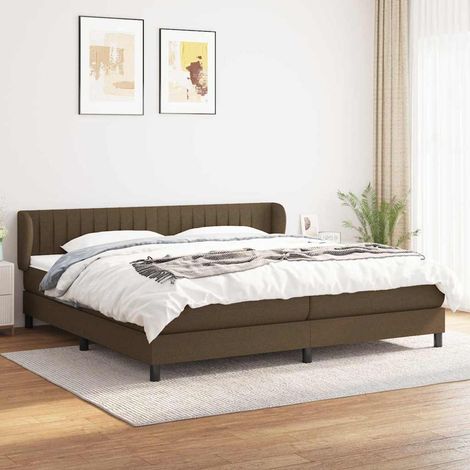 Cama box spring con colchón tela marrón oscuro 200x200 cm (1/5)