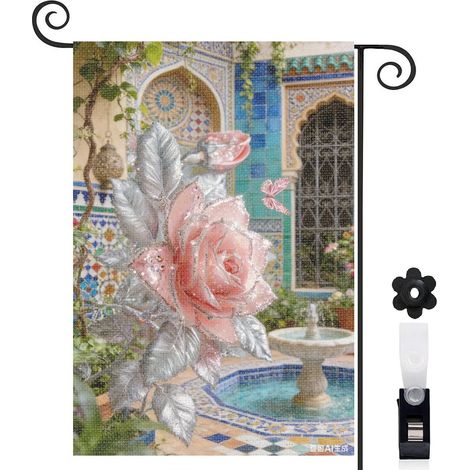 Bannière de cour feuilles argentées et papillons 30 x 45 cm décoration extérieure et intérieure (1/5)
