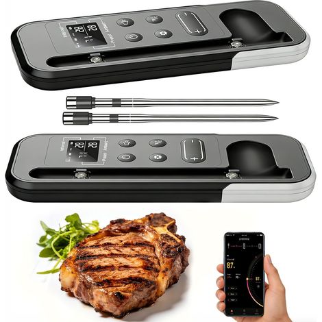 Thermomètre à Viande Intelligent Sans Fil Bluetooth, Écran LCD, Contrôle APP Minuterie et Alarme, pour Gril, Four, Cuisine, Barbecue (1/5)
