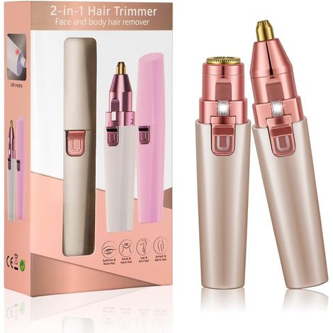 Epilateur Visage, Femme Stylo Rasoir Electrique, Tondeuse Femme Sourcil sans Fil Rechargeable pour Lèvres Bikini Bras avec LED, Or Rose (1/5)