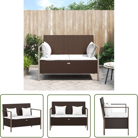 The Living Store Gartenbank 2-Sitzer mit Kissen Braun Poly Rattan - Gartenbank - Outdoor Möbel - Balkonmöbel - Terrassenmöbeln - Rattan Gartenbank (1/5)