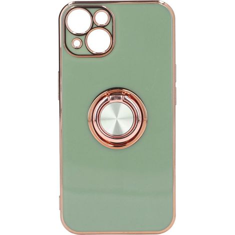 iPhone 13 Handyhülle mit glitzerndem roségoldenem Ringständer, ultradünne, flexible TPU-Hülle, fruchtgrüne Farbe (1/5)