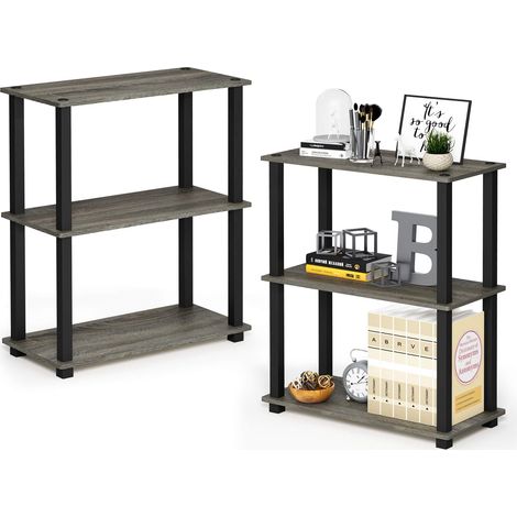 Ensemble De 2 Rangement, Étagère À Livres À 3 Niveaux, Étagère d'angle, Étagères Ouvertes sans Outil, Tubes Carrés, Rangement, Salon/Bureau/Garage, Chêne Français (1/5)