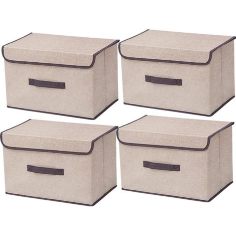 Scatole portaoggetti pieghevoli in tessuto con coperchio, scatola portaoggetti in tessuto con coperchio, organizer per armadio per vestiti, organizzazione dello spazio, giocattolo beige (36×23×24 cm/c (1/5)