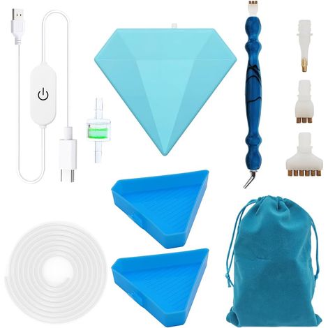 Kit per diamond painting elettrico con vassoio portaoggetti, non necessita di cera, accessori fai da te per diamond painting 5D, gioielli, perline, strass (blu) (1/5)