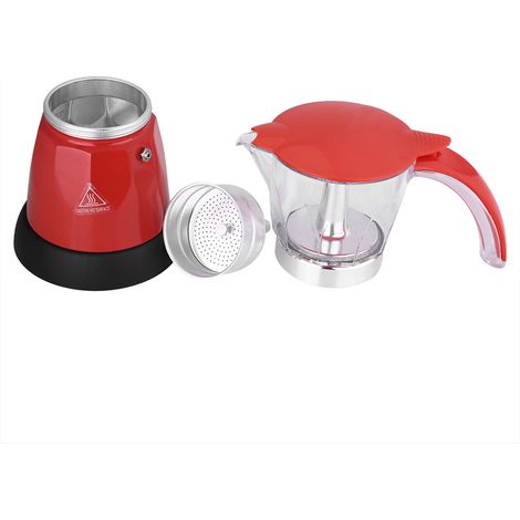 Cafetière électrique Moka 300 ml/6 tasses 480 W, amovible, rouge, pour la cuisine. (1/5)