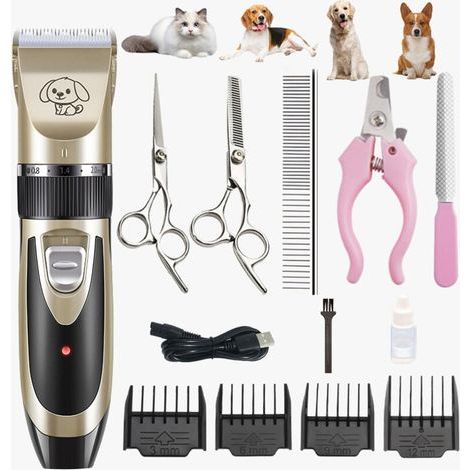 Rechargeable tondeuse professionnelle pour animaux de compagnie avec accessoires . amovibles et lavables . pour chiens. chats (or noir) (1/5)