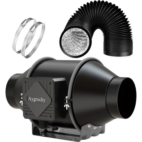 100mm Extracteur d'Air 363 m³/h,Ventilateur d'extraction Moteur avec Tuyau flexible de VMC Salle de Bain, Cuisine,Garage,tentes de culture,ventilation. (1/5)