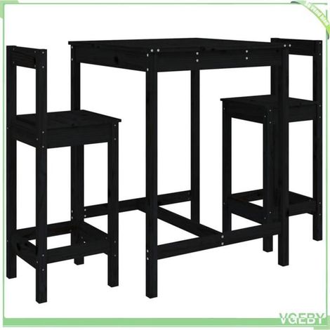 Ensemble de bar de jardin - FAFEICY - 3154739 - Bois de pin massif - Noir - 3 pièces (table + 2 tabourets) (1/5)