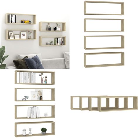Étagères cube murales 4 pcs Chêne sonoma 80x15x26,5 cm - Etagere Murale - Étagères Murales - Étagère Cube - Étagères Cubes - Décoration Murale - Home & Living (1/5)