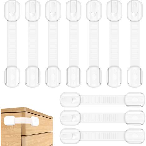 10er-Pack Kindersicherungen für Schränke und Schubladen, Baby- und Kinderschubladensicherungen für Kühlschranktüren, Schranksicherungen mit 3M-Klebeband, kein Bohren erforderlich - Weiß (1/5)